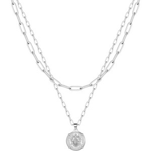 Multi-Charm Layered Necklace 14K Gold Plated Evil Eye Coin Bee Pendants - 1 of 4