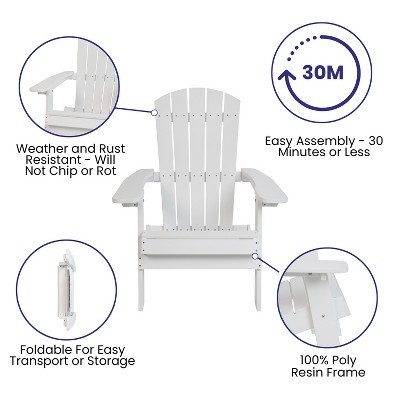 Set of 2 White Folding Adirondack Chairs with Gray Cushions