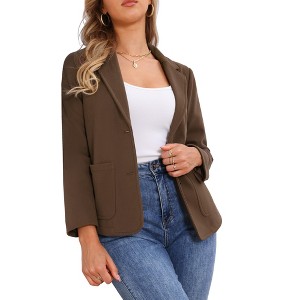 INSPIRE CHIC Women's Long Sleeve Notched Lapel Vintage Button Down with Pocket Blazer - 1 of 4