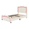 NicBex Upholstered Bed Frame with Curve Shaped and Tufted Adjustbale Headboard,Platform Bed Frame with LED Lights,No Box Spring Needed,Pink/White - 4 of 4