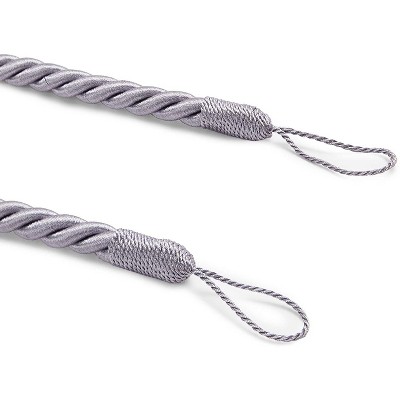 Juvale 2 Pairs Light Grey Rope Curtain Tiebacks with Hooks, Holdbacks for Window Drapes (26 in)