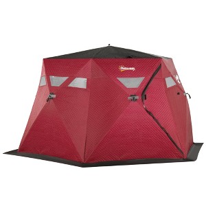 Outsunny 4 Person Insulated Ice Fishing Shelter 360-Degree View, Pop-Up Portable Ice Fishing Tent with Carry Bag, Two Doors and Anchors, Red - 1 of 4