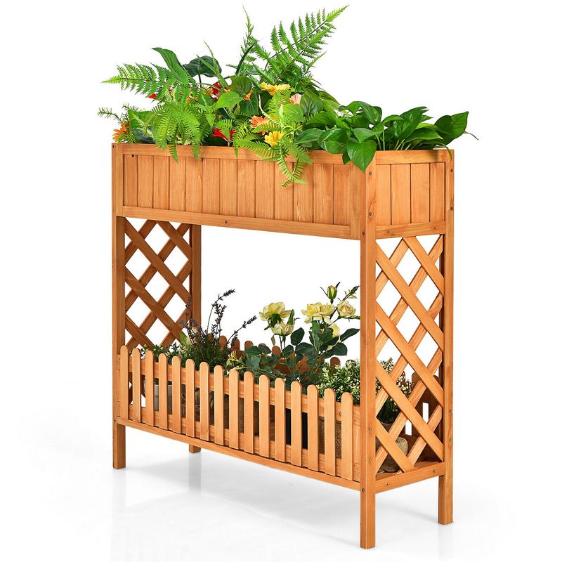 Costway 2-Tier Raised Garden Bed Elevated Wood Planter Box for Vegetable Flower Herb, 1 of 11