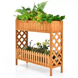 Costway 2-Tier Raised Garden Bed Elevated Wood Planter Box for Vegetable Flower Herb