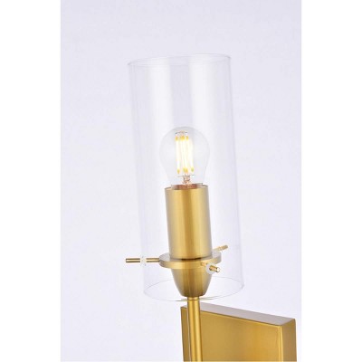Elsreth Brass Cylinder Dimmable Wall Sconce with Clear Glass Shade
