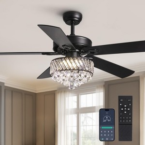 Ludomide 52" Crystal Ceiling Fan with Lights Modern Dimmable Chandelier Fan for Bedroom Living Room- Black - 1 of 4