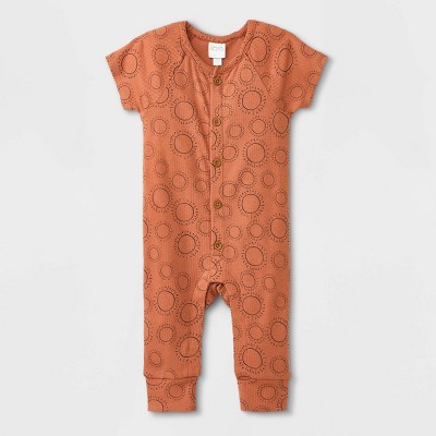 Image of Grayson Collective Baby Short Sleeve Ribbed Bodysuit Romper - Brown 24M
