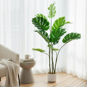 3.6FT Artificial Monstera Tree with Natural Wood Trunk & Large Leaves - Realistic Potted Indoor Outdoor Plant for Home Decor, Perfect As a Gift 120CM - 1 of 4