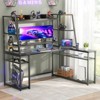 Aheaplus 63'' L Shaped Desk with Hutch, Corner Computer Desk with Charging Station and LED Light - 2 of 4