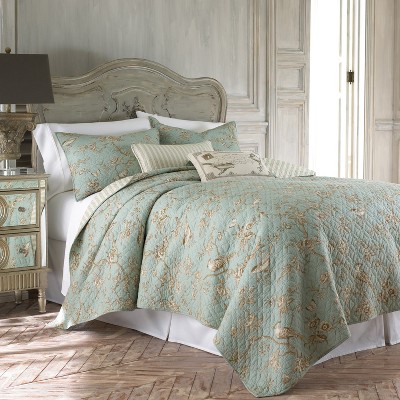 Teal and Cream Cotton Reversible King Quilt Set