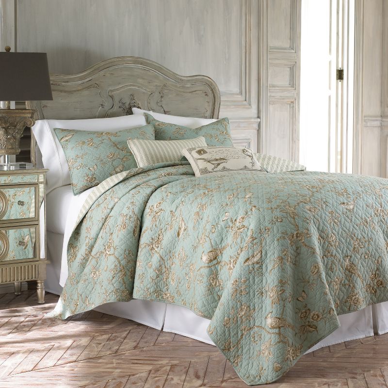 Lyon Teal Toile Quilt Set - One Twin/Twin XL Quilt and One Standard Sham Teal - Levtex Home, 2 of 6