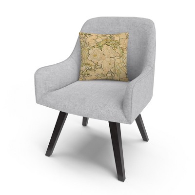 Alphonse Mucha Peonies Beige and Green Decorative Throw Pillow