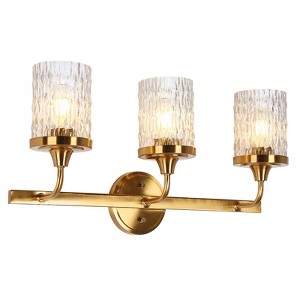 LNC Banswara 22.8-in 3-Lights Polished Gold and Ripple Glass Cylinder Modern/Contemporary Bathroom Vanity Lights - 1 of 4