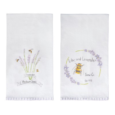 Transpac Cotton Lavender Whipstich Edge Tea Towel Set 2 Everyday Home Decorations