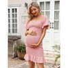 KOJOOIN Women's Maternity Square Neck Puff Sleeve Off Shoulder Smocked Ruffle Hem Maternity Summer Dress(pink ,XXL) - 3 of 3