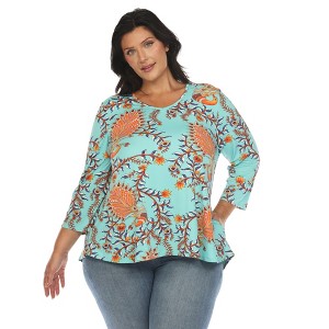 White Mark Plus Size Vibrant Boho Swing Top - 1 of 4