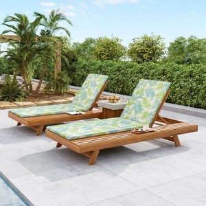 Christopher Knight Home Dara Outdoor Acacia Wood Adjustable Chaise Lounge with Cushion and Flat Storage Surface (Set of 2) - 1 of 4