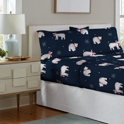 Twin XL Snow Bear Print Cotton Flannel Sheet Set