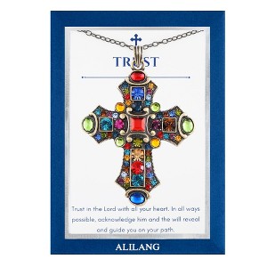 Anna-Kaci Colorful Stained Glass Rhinestone Cross Pendant Necklace Gift Message Card & Envelope Faith Jewelry Gifts - 1 of 4