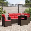 vidaXL Patio Sofa Set with Cushions and Table Outdoor 6 Piece Poly Rattan - Brown - 2 of 4
