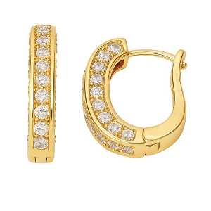 RMZ GOLD NYC Double Sided Gold Tone Huggie Hoop Earrings – Micro Pavé Crystals, Elegant Polished Finish - 1 of 2