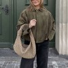 Coolmee Women's Faux Suede Bomber Jacket Lapel Coat Casual Oversized Long Sleeves Trendy Streetwear Outerwear - 4 of 4