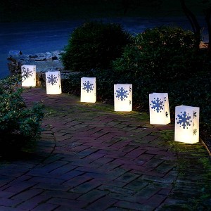 Lumabase 6ct Battery Operated Luminaria Kit with Timer Snowflake - 1 of 3