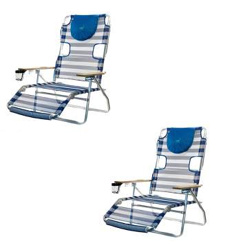 Ostrich 3-N-1 Lightweight Comfortable Aluminum Multi-Position Relaxing Reclining Beach Chair, Striped (2 Pack)