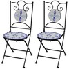vidaXL Set of 2 Folding Bistro Chairs with Blue and White Ceramic Mosaic Design - Durable Iron Frame Garden Patio Seating - 2 of 4