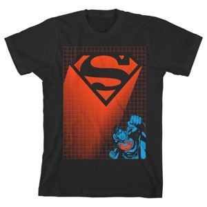 Superman Orange Logo Grid Lines Black T-shirt Toddler Boy to Youth Boy - 1 of 1