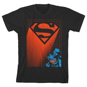 Superman Orange Logo Grid Lines Black T-shirt Toddler Boy to Youth Boy