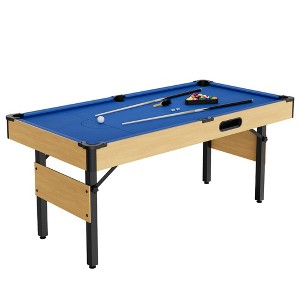 Whizmax Foldable Pool Table with Automatic Ball Return, Rustic Brown Finish and Leg Levelers, Billiards Pool Table, Blue - 1 of 4