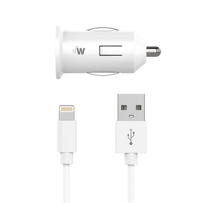 Just Wireless 12W 1-Port USB-A Car Charger with 4ft TPU Lightning to USB-A Cable - White