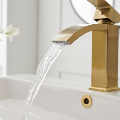 Brushed Gold Single Handle Waterfall Bathroom Faucet