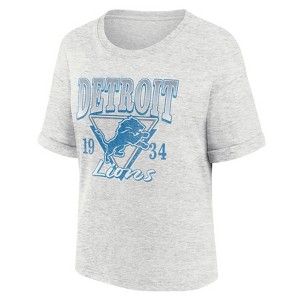 NFL Detroit Lions Women's Oatmeal Heather Rolled Sleeve T-Shirt - 1 of 3