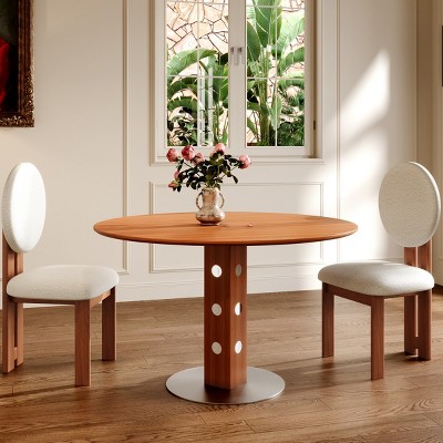 43" Mid-Century Modern Round Pedestal Dining Table with Solid Wood Top, Small Kitchen Table for Living Room or Dining Room-The Pop Home