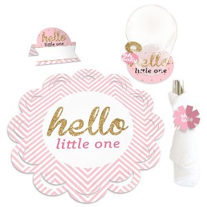 Big Dot of Happiness Hello Little One - Pink and Gold - Girl Baby Shower Paper Charger and Table Decorations - Chargerific Kit - Place Setting for 8 - 1 of 4