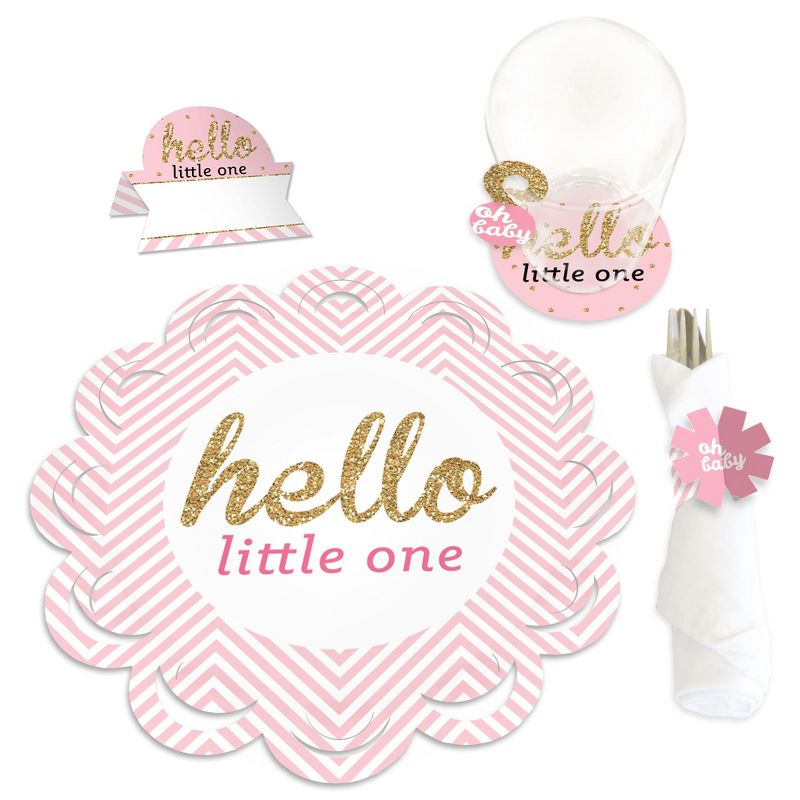Big Dot of Happiness Hello Little One - Pink and Gold - Girl Baby Shower Paper Charger and Table Decorations - Chargerific Kit - Place Setting for 8, 1 of 9