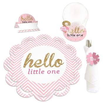 Big Dot of Happiness Hello Little One - Pink and Gold - Girl Baby Shower Paper Charger and Table Decorations - Chargerific Kit - Place Setting for 8