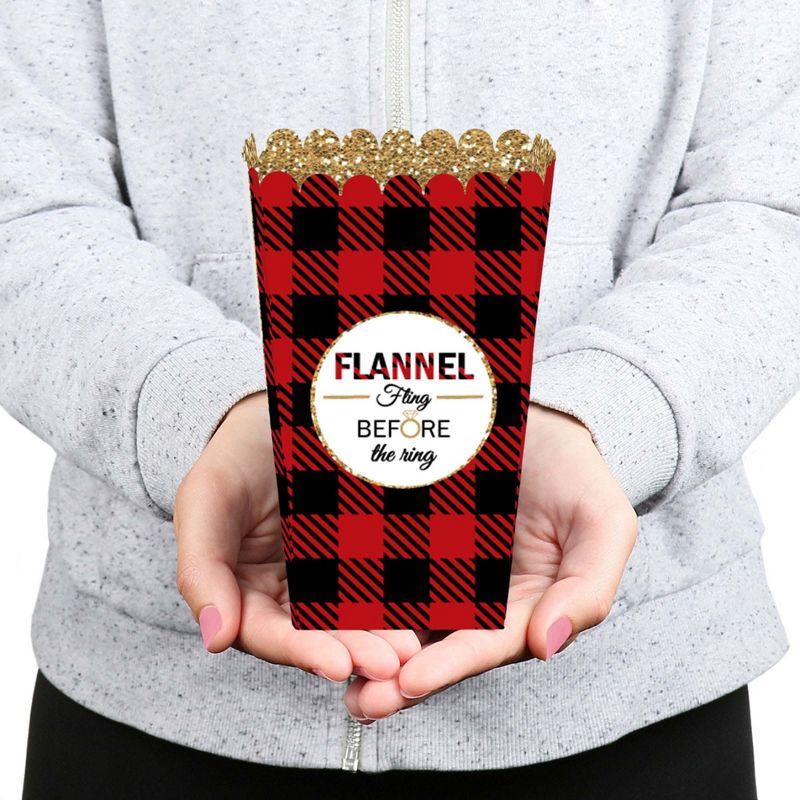 Big Dot of Happiness Flannel Fling Before the Ring - Buffalo Plaid Bachelorette Party Favor Popcorn Treat Boxes - Set of 12, 5 of 6