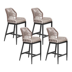 coucheta Outdoor Bar Stools - Set of 4 Counter Height Chairs with Back, All-Weather Design, Chic Ergonomics, Robust Aluminum Frame, Cushions Included - 1 of 4