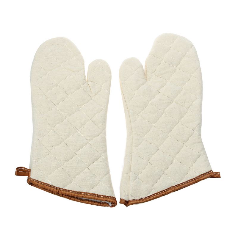 Unique Bargains Kitchen Bakery Heat Resistance Microwave Barbeque Baking Cotton Blends Oven Mitts 13.7"x5.9" Beige 1 Pair, 1 of 4
