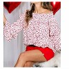 Women's Ruffled Off-Shoulder Heart Print Blouse - Vine & Love - 2 of 2