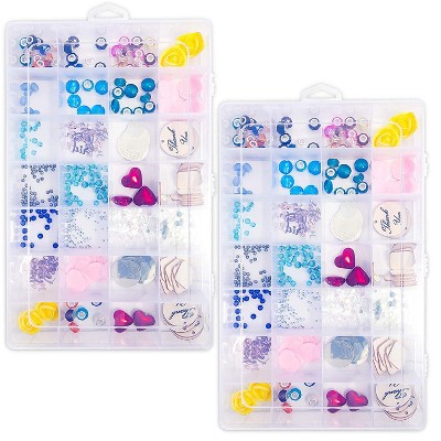 Bright Creations 2-Pack Clear Plastic Jewelry Box Organizer with 28 Compartments (13.4 x 8.3 x 1.9 In)