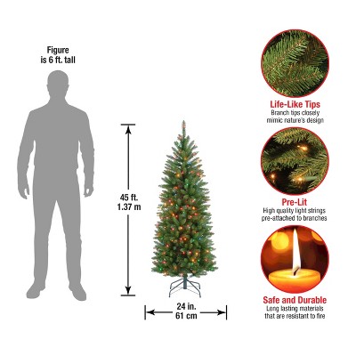 4.5' Prelit Slim Kingswood Fir Christmas Tree with Multicolor Lights