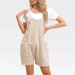 Women's U Neck Overall - Sleeveless Jumpsuits with Spaghetti Straps, Loose Fit Athletic Romper Overalls with Pockets - 1 of 4
