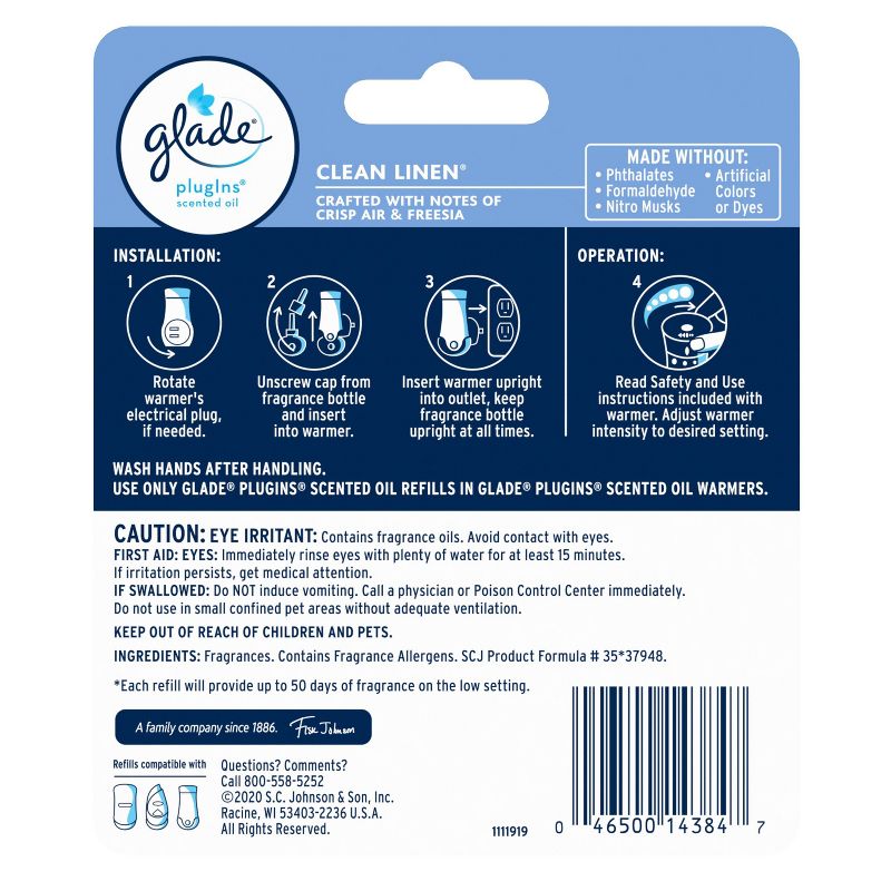 Glade PlugIns Scented Oil Air Freshener - Clean Linen - 1.34oz/2pk, 4 of 15