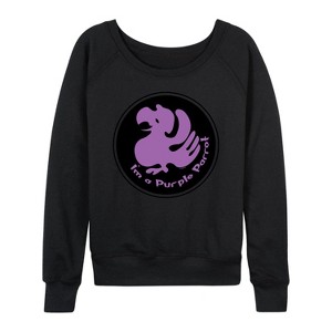 Women's - Legends of The Hidden Temple - I'm a Purple Parrot Lightweight French Terry Wide Neck Long Sleeve Shirt - 1 of 4