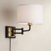 360 Lighting Joelle Modern Swing Arm Wall Lamp Brass Black Plug-in Light Fixture Fabric Drum Shade for Bedroom Bedside Living Room Reading Home House - 2 of 4