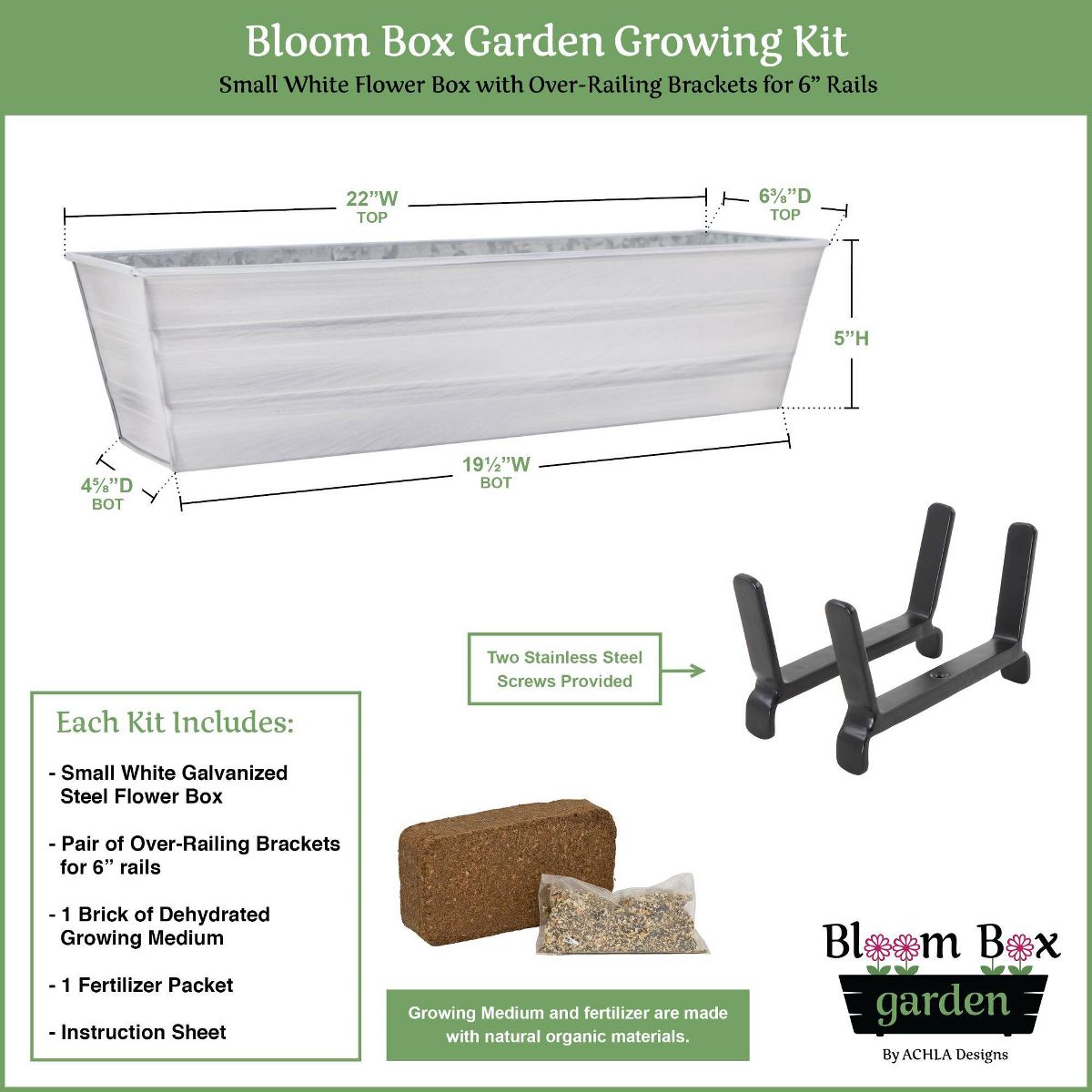 ACHLA Designs Small Cape Cod Rectangular Galvanized Steel Outdoor Planter Box for 2x6 Railings with Mounting Bracket White 22"x6.5" - thumbnail 6